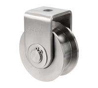 sourcing map H Groove Wheel with Bracket, Stainless Steel Track Wheel Dia.2.7" Load 660 lbs Heavy Duty Rigid Caster for Inverted Rolling Gate Industrial Machines, Silver Tone