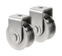 sourcing map H Groove Wheel with Bracket, Stainless Steel Track Wheel Dia.2.7" Load 660 lbs Heavy Duty Rigid Caster for Inverted Rolling Gate Industrial Machines, 2 Pack, Silver Tone