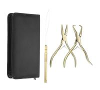 sourcing map Hair Extension Beading Tool Kit Stainless Steel Hair Extensions Micro Link Bead Closer and Remover Pliers Micro Ring Loop Needle Pulling Hook Bead Device Tool Kits, Gold Tone
