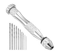 sourcing map Hand Drill 0.3mm -3mm Aluminum Swivel Head Pin Vise Hand Drill Rotary Craft Tool Non-Slip Grip Handle with Twist Drill in Bag for Jewelry Making DIY Crafts Keychain, Silver