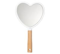 sourcing map Hand Held Mirror, Wood Portable Hand Vanity Mirrors Single Side with Hook Hole for Bathroom, Bedroom, Travel, & Makeup Use, White(Heart)