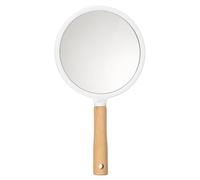 sourcing map Hand Held Mirror, Wood Portable Hand Vanity Mirrors Single Side with Hook Hole for Bathroom, Bedroom, Travel, & Makeup Use, White(Round)