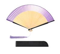 sourcing map Hand Held Silk Bamboo Fans Chinese Vintage Style Silk Folding Fan Folding Fan for Women Dance Music Festival Wedding Party, Light Purple