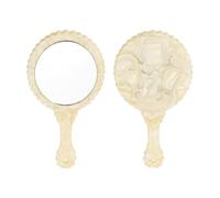 sourcing map Handheld Mirror, Oval Hand Held Mirror with Handle Acetic Acid Vintage Portable Lightweight Cosmetic Supplies for Women Travel Makeup Salon, Beige