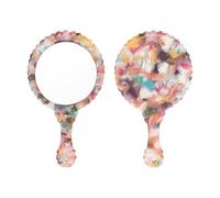 sourcing map Handheld Mirror, Oval Hand Held Mirror with Handle Acetic Acid Vintage Portable Lightweight Cosmetic Supplies for Women Travel Makeup Salon, Multicolor Floral