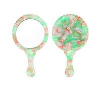 sourcing map Handheld Mirror, Oval Hand Held Mirror with Handle Acetic Acid Vintage Portable Lightweight Cosmetic Supplies for Women Travel Makeup Salon, Green Floral
