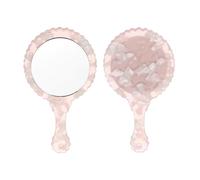sourcing map Handheld Mirror, Oval Hand Held Mirror with Handle Acetic Acid Vintage Portable Lightweight Cosmetic Supplies for Women Travel Makeup Salon, Pink