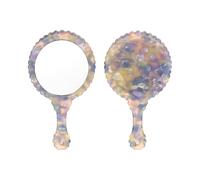 sourcing map Handheld Mirror, Oval Hand Held Mirror with Handle Acetic Acid Vintage Portable Lightweight Cosmetic Supplies for Women Travel Makeup Salon, Blue Purple