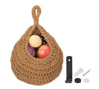 sourcing map Hanging Fruit Baskets for Kitchen, Hand-Woven Wall Hanging Storage Jute Basket Teardrop Home Decor Storage for Garlic Potato Vegetable, Brown, 20x25cm l Size Dark Brown