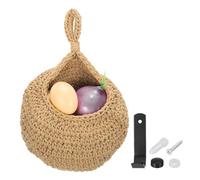 sourcing map Hanging Fruit Baskets for Kitchen, Hand-Woven Wall Hanging Storage Jute Basket Teardrop Home Decor Storage for Garlic Potato Vegetable, Brown, 20x25cm l Size Brown