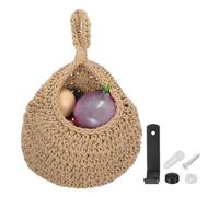 sourcing map Hanging Fruit Baskets for Kitchen, Hand-Woven Wall Hanging Storage Jute Basket Teardrop Home Decor Storage for Garlic Potato Vegetable, Brown, 18x23cm m Size Light Brown