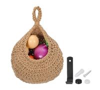 sourcing map Hanging Fruit Baskets for Kitchen, Hand-Woven Wall Hanging Storage Jute Basket Teardrop Home Decor Storage for Garlic Potato Vegetable, Brown, l Size Light Brown