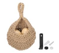 sourcing map Hanging Fruit Baskets for Kitchen, Hand-Woven Wall Hanging Storage Jute Basket Teardrop Home Decor Storage for Garlic Potato Vegetable, Brown, S Size Light Brown