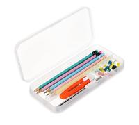 sourcing map Hard Plastic Pencil Case, 8.07 x 3.74 x 1.18 Snap Lid Pen Holder Pencil Storage Box for Pens Markers Erasers Rulers Refills Sharpeners Correction Tape Staplers, Clear