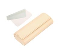 sourcing map Hard Shell Eyeglasses Case, Leather Glasses Case with Eyeglass Cloth Lightweight Portable Storage Bag PU Leather for Women Men Sunglasses, Minimalist Design Beige