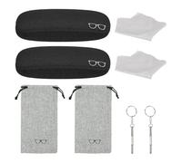 sourcing map Hard Shell Glasses Case, 1 Set Eyeglasses Cases Kit Linen Fabric Sunglasses Organizer with Storage Bag and Soft Cloth for Women Men Eyeglasses Sunglasses Storage, Black