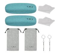 sourcing map Hard Shell Glasses Case, 1 Set Eyeglasses Cases Kit Linen Fabric Sunglasses Organizer with Storage Bag and Soft Cloth for Women Men Eyeglasses Sunglasses Storage, Sky Blue
