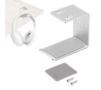 sourcing map Headphone Holder Stand Aluminum Headset Hook Headphone Clip Under Desk Hanger with Tape and Screws for Bedrooms Study Libraries Offices, Silver
