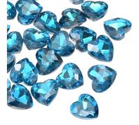 sourcing map Heart Crystal Rhinestones, 12mm Pointback Glass Rhinestone Crystals Gems for DIY Crafts Jewelry Making Costume Decorating, Pack of 50 (Lake Blue)