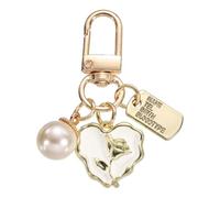sourcing map Heart Keychain Charm for Women, Metal Cute Heart Flower & Pearl Purse Bag Charm Keychain Accessories Decor for Car Keyring Bag Purse Backpack Key Chain (White/Gold/Silver)