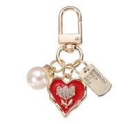 sourcing map Heart Keychain Charm for Women, Metal Cute Heart Tulips & Pearl Purse Bag Charm Keychain Accessories Decor for Car Keyring Bag Purse Backpack Key Chain (Red/White/Gold)