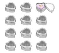 sourcing map Heart Shaped Candle Tins with Clear Window Lids, 2 oz Empty Metal Tin Cans for Candle Making Candies Gifts DIY Crafts, Silver, Pack of 12
