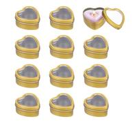 sourcing map Heart Shaped Candle Tins with Clear Window Lids, 2 oz Empty Metal Tin Cans for Candle Making Candies Gifts DIY Crafts, Gold, Pack of 12
