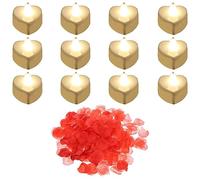 sourcing map Heart Shaped LED Candles Flameless LED Tea Light Candle Warm White Light with Artificial Red Rose Petals for Romantic Night Valentine's Day Anniversary Wedding Birthday, 12 Pack