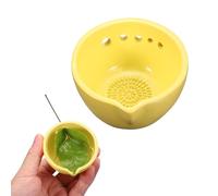 sourcing map Herb Stripper Bowl, Ceramic Garlic Grater Cup Herb Peeling Bowl with 5 Different Holes Gardening Gadgets for Chocolates, Garlics, Separating Stems & Leaves, Yellow