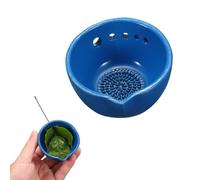 sourcing map Herb Stripper Bowl, Ceramic Garlic Grater Cup Herb Peeling Bowl with 5 Different Holes Gardening Gadgets for Chocolates, Garlics, Separating Stems & Leaves, Blue