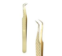 sourcing map High Precision Eyelash Tweezers Stainless Steel Anti-Static 90 Degree Lash Extensions Tweezers Casual Beauty Tools for Eyelash Extensions, Gold
