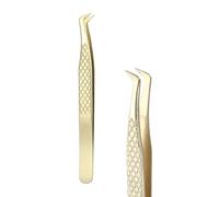sourcing map High Precision Eyelash Tweezers Stainless Steel Anti-Static Curved Tip Lash Extensions Tweezers Casual Beauty Tools for Eyelash Extensions, Gold