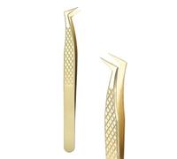 sourcing map High Precision Eyelash Tweezers Stainless Steel Anti-Static Curved Tip Lash Extensions Tweezers Casual Beauty Tool for Eyelash Extensions, Gold