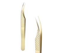 sourcing map High Precision Eyelash Tweezers Stainless Steel Anti-Static Dolphin Tip Lash Extensions Tweezers Casual Beauty Tools for Eyelash Extensions, Gold