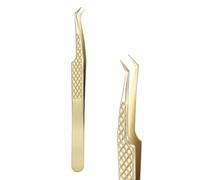 sourcing map High Precision Eyelash Tweezers Stainless Steel Anti-Static Extra Long Curved Lash Extensions Tweezers Casual Beauty Tools for Eyelash Extensions, Gold