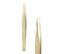 sourcing map High Precision Eyelash Tweezers Stainless Steel Anti-Static Straight Tip Lash Extensions Tweezers Casual Beauty Tools for Eyelash Extensions, Gold