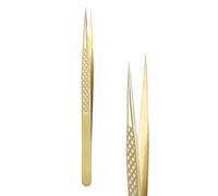 sourcing map High Precision Eyelash Tweezers Stainless Steel Anti-Static Thin Curved Tip Lash Extensions Tweezers Casual Beauty Tools for Eyelash Extensions, Gold