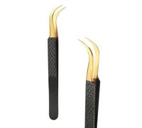 sourcing map High Precision Lash Tweezers, 4.7"(120mm) Stainless Steel Eyelash Extension Tweezer Casual Beauty Tools for Eyelash Extensions, Black Gold