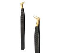 sourcing map High Precision Lash Tweezers, 4.9"(125mm) Stainless Steel Eyelash Extension Tweezer Casual Beauty Tools for Eyelash Extensions, Black Gold