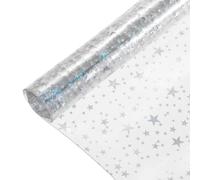 sourcing map Holographic Clear PVC Vinyl Film Glitter Star Holographic PVC Fabric Waterproof Dichroic Film 12 x 48 Inch for Handbags Bows Earrings DIY Craft,Transparent