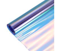 sourcing map Holographic Clear PVC Vinyl Film Holographic PVC Fabric Waterproof Dichroic Film 12 x 48 Inch for Handbags Bows Earrings DIY Craft,Laser Blue