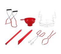 sourcing map Home Canning Kit Tools Set, 7 Pieces Canning Supplies Kits with Canning Jar Lifter Tongs, Can opener, Canning Jar Rack, Food clamp, Bubble Popper, Jar Lifter, Canning Funnel, Red