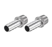 sourcing map Hose Barb Fitting 16mm OD x 1/2PT Male Thread 304 Stainless Steel Straight Pipe Connector for Water Air Fuel, Pack of 2