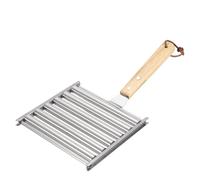 sourcing map Hot Dog Roller for Grill, Stainless Steel BBQ Hot Dog Grill Roller with Wooden Handle Large Sausage Rack for Evenly Cooked for Outdoor Barbecue