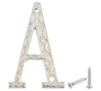 sourcing map House Address Letter, 4.9 Inch Cast Iron Vintage Wall Letter A Outside Letters for Home Street Office Mailbox Sign, White & Gold