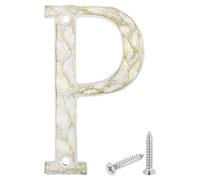 sourcing map House Address Letter, 4.9 Inch Cast Iron Vintage Wall Letter P Outside Letters for Home Street Office Mailbox Sign, White & Gold