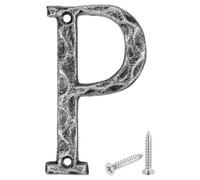 sourcing map House Address Letter, 4.9 Inch Cast Iron Vintage Wall Letter P Outside Letters for Home Street Office Mailbox Sign, Black & Silver