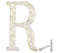 sourcing map House Address Letter, 4.9 Inch Cast Iron Vintage Wall Letter R Outside Letters for Home Street Office Mailbox Sign, White & Gold