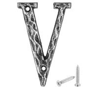 sourcing map House Address Letter, 4.9 Inch Cast Iron Vintage Wall Letter V Outside Letters for Home Street Office Mailbox Sign, Black & Silver