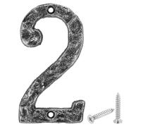 sourcing map House Address Number 5.5" Cast Iron Vintage Wall Number 2 | Outside Numbers for Home Street Office Mailbox Sign, Black & Silver